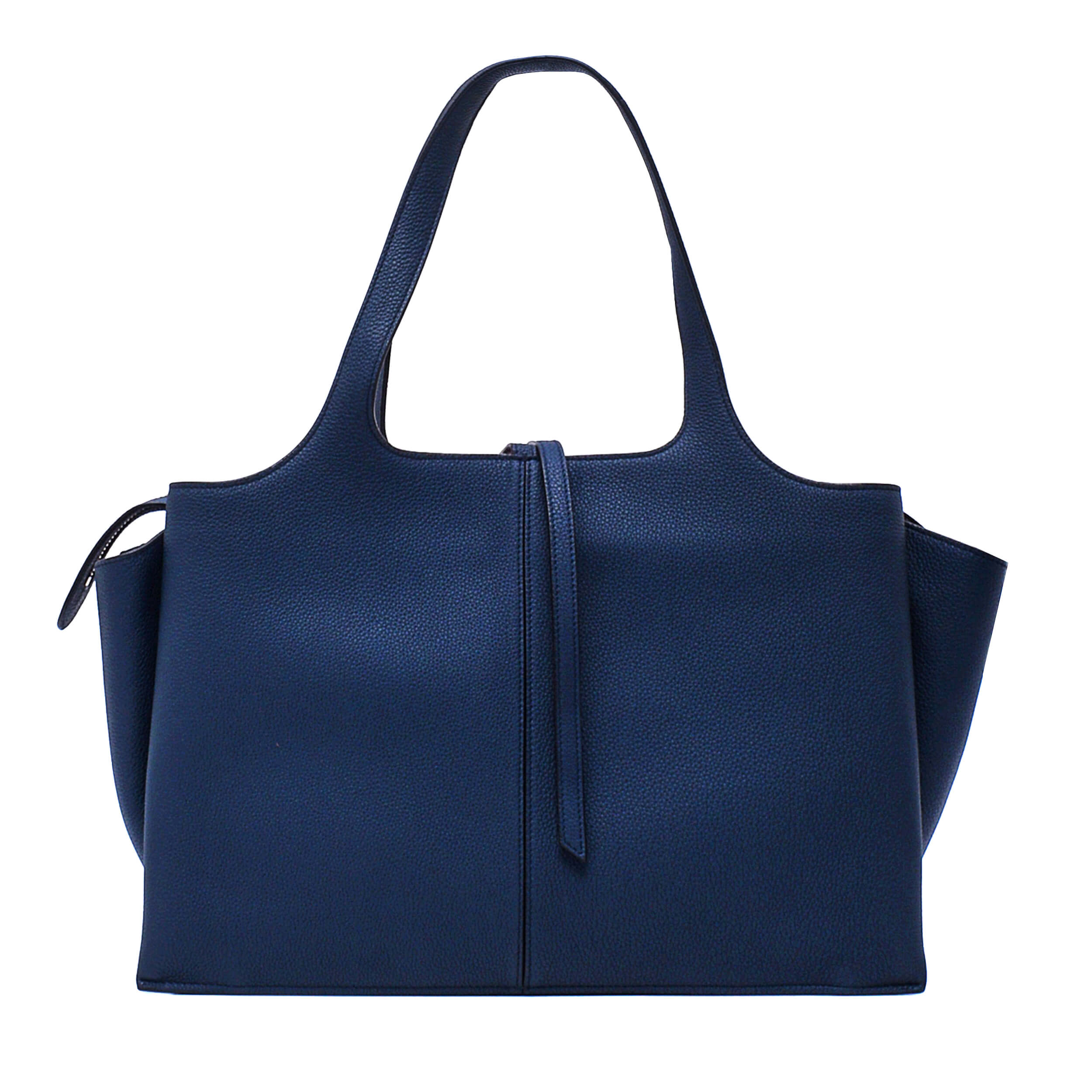 Celine - Navy Blue Grained Calfskin Leather Medium Tri Fold Tote Bag